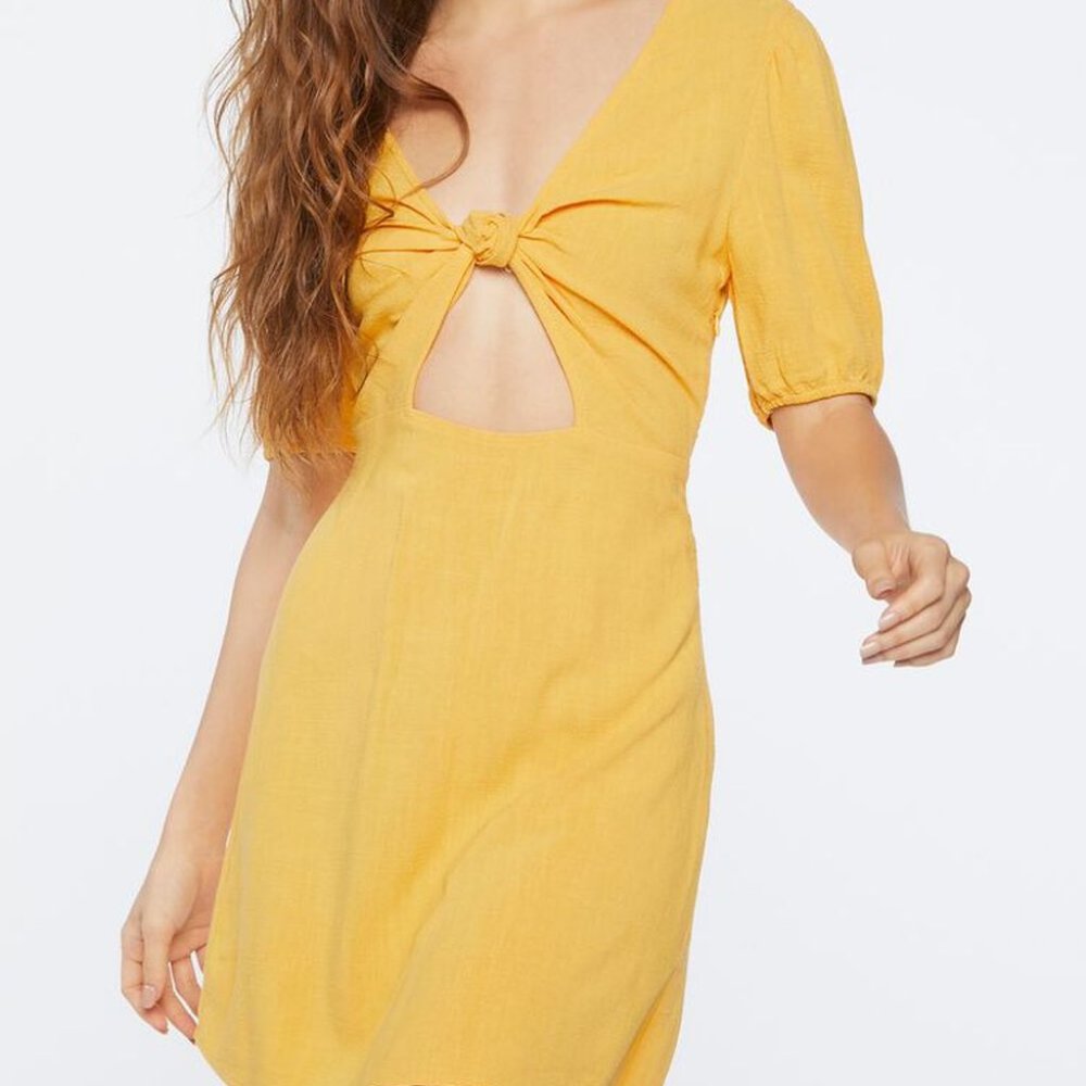 Forever 21 Yellow Cut Out Flare Mini Dress